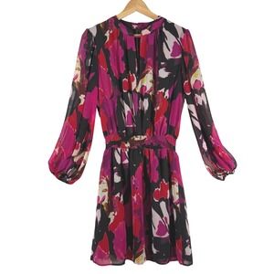 Trina Turk | Women's Size 8 Multicolor Abstract Print Long Sleeve Keyhole Dress